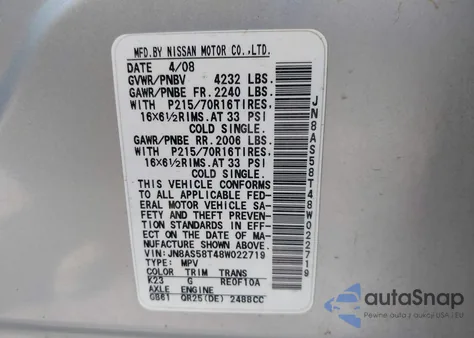 2008 Nissan Rogue S z USA, uszkodzony, nr VIN JN8AS58T48W022719